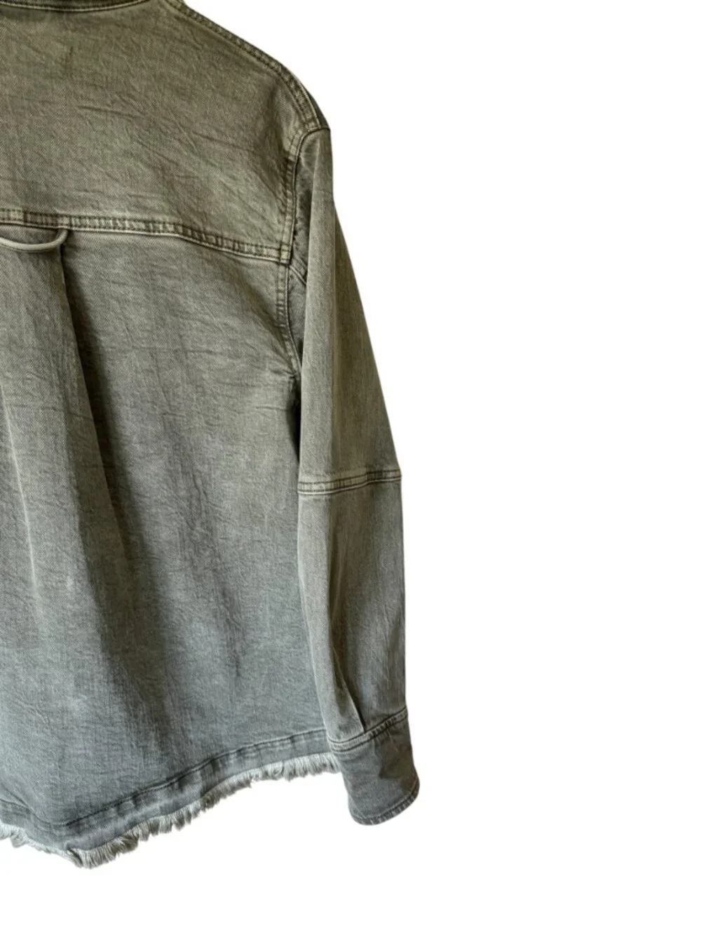 Free People Harley Military Shacket Utility Distressed Pockets Frayed Hem Sm - Picture 10 of 16
